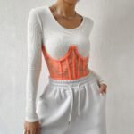 European and American wind mesh stitching chain sexy wrap chest waist sexy inner fishbone steel ring waist seal vest 8970 - Image 2