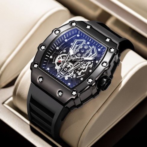 Richard's new Internet celebrity hit tonneau-shaped men's watch fully automatic non-mechanical luminous waterproof silicon