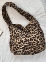 49291 Fall/Winter New Korean Ins Style Fashion Imitation Lamb Plush Large Capacity Shoulder Bag Leopard Tote Bag - Image 5