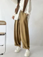 Khaki Lantern Japanese High Waist Casual Overalls