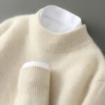 First-line ready-to-wear, 100% pure wool sweater, men's half-high neck, padded business pullover, loose knit base layer - Image 2