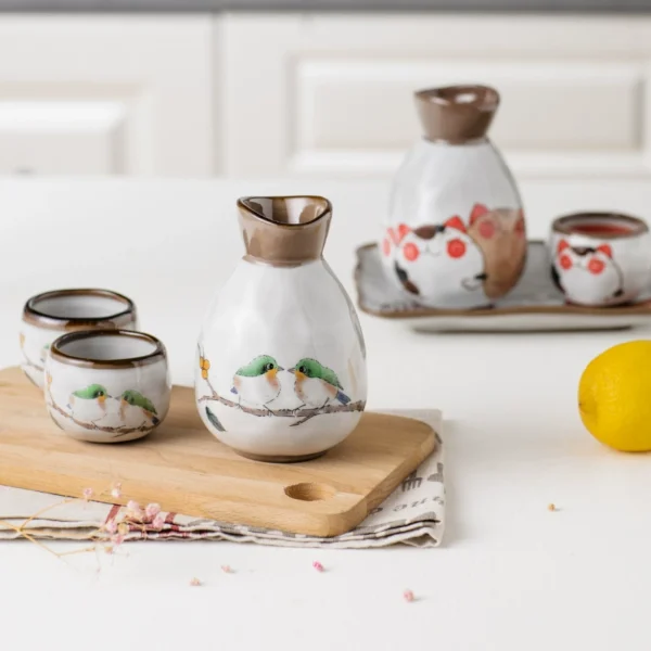Japanese-style ceramic embroidered eye bird wine set white wine sake white wine glass household hot wine kettle warm wine kettle wine kettle.