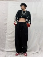 Dudusttudio Japanese retro large pocket loose drawstring bundle foot overalls casual trousers street men and women - Image 2