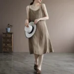 New cotton suspenders cotton linen solid color dress ladies literary temperament loose inner suspender long skirt - Image 4