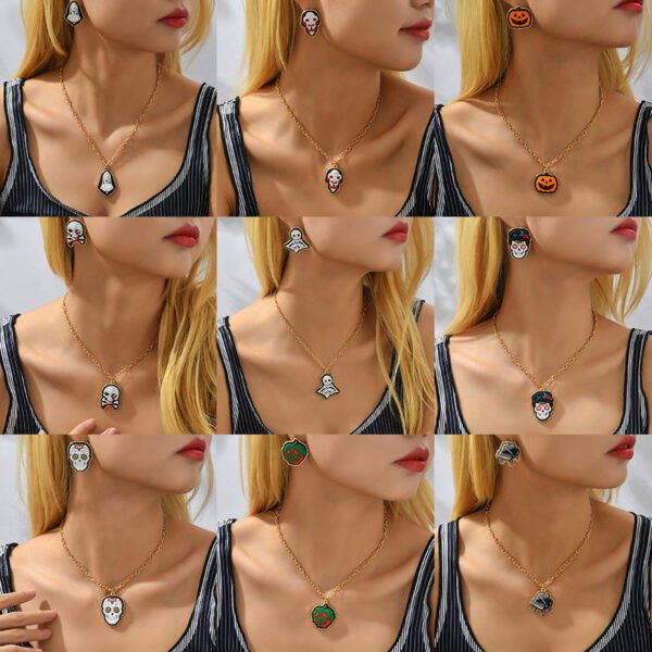 Europe and the United States cross-border hot sale Halloween earring jewelry Christmas necklace female skull pumpkin snowman earrings set
