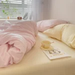 Ins pure color washed cotton cotton washed cotton four-piece set simple bedding quilt cover bed sheet three-piece fitted sheet 1.2m - Image 2