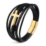 Cross border hot sale punk cross leather bracelet men's multi-layer hand-woven rope magnet clasp bracelet jewelry - Image 2