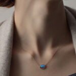 2022 New Japanese Light Luxury Retro S925 Sterling Silver Necklace Niche Pattern Blue Opal Pendant Clavicle Chain - Image 2
