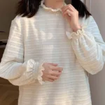 Lace lace collar pleated German velvet warm bottoming shirt fleece loose girly Japanese spring and autumn long-sleeved top - Image 2