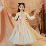Girls' Hanfu yellow-green dress - Image 4
