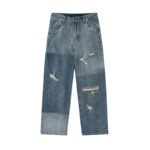 Vintage color matching ripped straight jeans