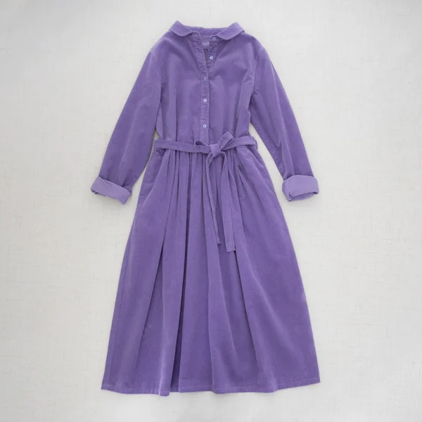 Doll collar shirring big swing dress long skirt washed cotton thin corduroy commuting literary girl autumn and winter 325