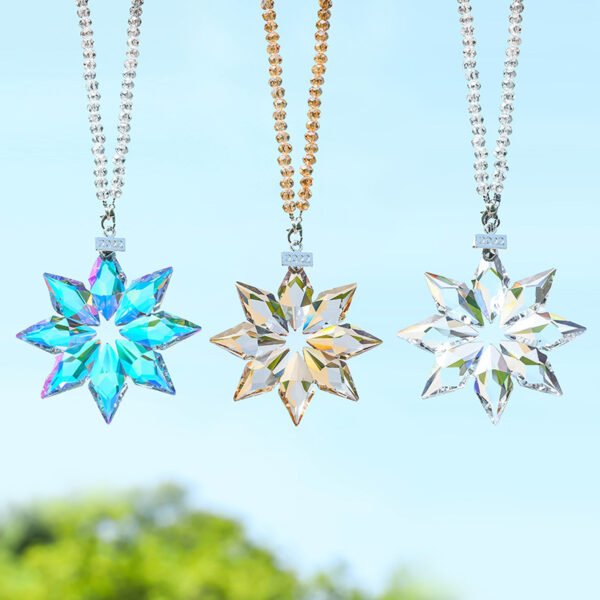 Crystal Snowflake Car Pendant Decoration Octagonal Car Hanging Rearview Mirror Car Ornament Car Pendant Interior Supplies