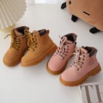 Leather mountain camp wind children's rhubarb boots 22 autumn and winter new velvet single li boys and girls little big children Martin boots hiking boots