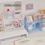 Japanese desktop double storage rack student dormitory cosmetic rack office table multi-layer finishing shelf - Image 2