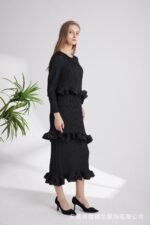 2023 spring and autumn Miyake long-sleeved lace-up dress with ruffles - Image 3