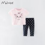 Malwee summer European and American middle and small children's suits animal cotton trousers short-sleeved two-piece trousers girls children's clothing