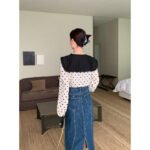 Aisili 2023 spring new long-sleeved color-blocking cardigan top Korean version of sweet wave-dot shirt women wholesale 8155 - Image 4