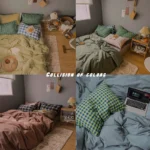 Contrast color mix and match style | pure cotton washed cotton solid color three-piece set simple Japanese plaid pillowcase four-piece bedding set