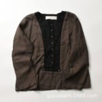 Japanese high-end splicing design sense niche cotton and linen long-sleeved shirt women's fresh and sweet raglan sleeve cardigan top - Image 8