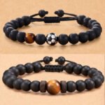 Amazon Hot Selling Obsidian Frosted Woven Bracelet Men's Football Fashion Tiger's Eye Volcanic Stone Beaded Bracelet
