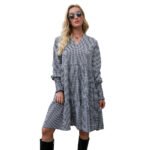 Plain long sleeved large swing V-neck sexy dress - Image 5