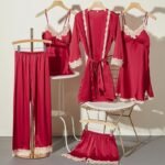 Spring and summer Douyin net red same style ice silk pajamas ladies five-piece set sexy lace home service suit suspenders nightdress - Image 6