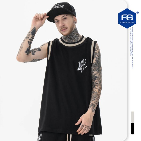 FG Men's | 2022 spring and summer new trendy brand high street logo embroidery mesh knitted basketball sleeveless vest