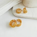 Copper-plated real gold European and American retro fashion earrings personality geometric wide face hollow earrings trend new earrings T274 - Image 3