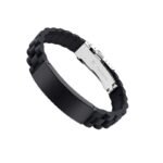 Cross-border supply of European and American silicone stainless steel bracelets engraved glossy black plated hand jewelry bracelets men's jewelry manufacturers - Image 2