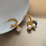 Copper-plated real gold S925 silver needle retro irregular natural stone earrings asymmetric earrings sweet pearl earrings 74 - Image 3