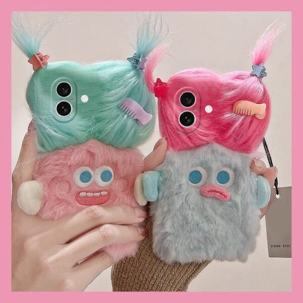 DIY Braids Monster Hair Clip For Xiaomi Redmi K70pro Phone Case iPhone16pro Protective Case Cross Border