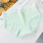 Factory direct sales of women's cotton quality girls' triangle bottoms women's underwear high waist plus size pants lace edge middle waist - Image 3