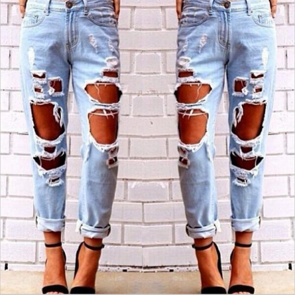 Pants AliExpress independent station Europe and the United States foreign trade new wild sexy exaggerated big hole beggar pants women's jeans