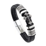 Fashion Cross Braided Electroplating Gold Cross Bracelet Simple Bracelet Men's Multilayer Leather Bracelet Wholesale - Image 2
