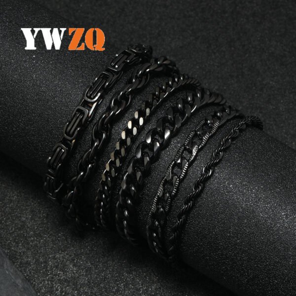 Hip Hop Trend Cuban Chain Titanium Steel Twist Chain Lobster Clasp Black Bracelet European and American Men's Stainless Steel Bracelet Jewelry