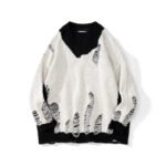 Vintage color-blocking irregular hole sweater