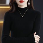 Ordos wool sweater women's autumn and winter slim black sweater semi-turtleneck with wool knitted base layer - Image 3