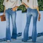 Cross-border Independence Station 2022 spring and summer new trousers slim fit and slim, multi-button flared trousers, washed women's jeans