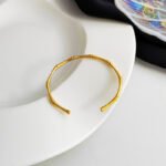 Retro temperament bamboo design bracelet personality opening copper gold-plated bracelet ins style trendy jewelry T174 - Image 2