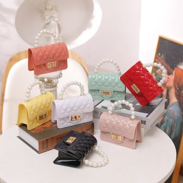 [Wholesale] PVC jelly bag girls pearl chain lipstick pouch hand-held crossbody bag DIY cross-border small square bag