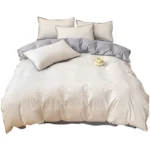 Ins washed cotton bed four-piece set pure cotton 100 simple solid color bed sheet quilt cover fitted sheet three-piece bedding - Image 2