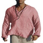 European and American Independent Station New Youth Solid Color Casual Ordinary Cotton Linen Stand Collar Loose Men's Clothing - Image 3