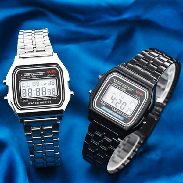F91W Steel Band Watch Women's Watch Men's Business Clock Multifunction LED Digital Sports Watch Electronic Clock