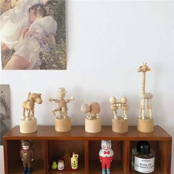 *Pretty little aunt* ins desktop fun animal knickknacks wooden human joints adjustable desktop decoration
