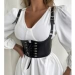 Cross-border Amazon eBay autumn solid color PU leather girdle seal European and American waist slim vest women's clothing spot 9389 - Image 3