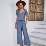Designer Women's European Station Amazon Wide Leg Pants Suit 2022 Summer Short Top Casual Vacation Style Women's Clothing