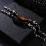 Natural Stone Bracelet Men's Trendy Fashion Personality Retro Handsome Titanium Steel Chain Splicing Tiger's Eye Men's Bracelet - Image 3