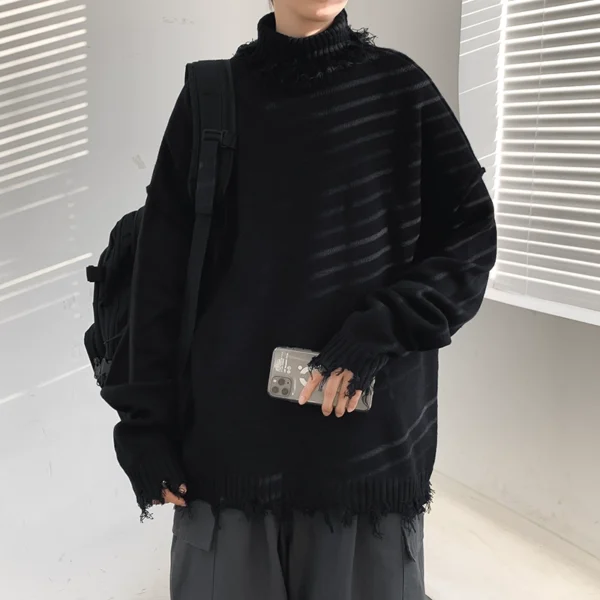 Ins personality worn-out high neck sweater