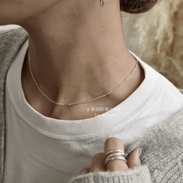 Depressed pig head~Japanese daily order~S925 silver~niche simple temperament rice grain fine silver necklace collarbone chain